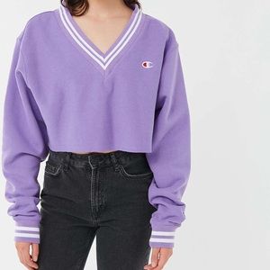 Women's Purple Champion Uo Exclusive Oversized V-neck Cropped Sweatshirt